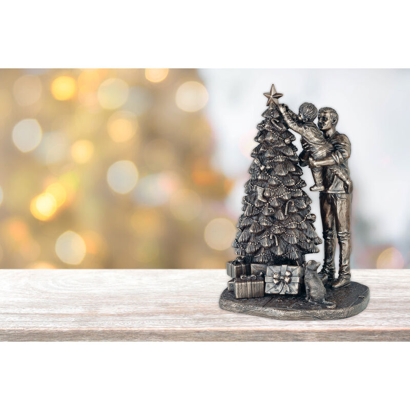 Putting Star On Christmas Tree Bronze Statuette Christmas Decoration